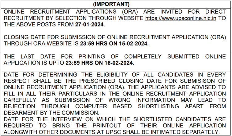 date for upsc recruitment 2024