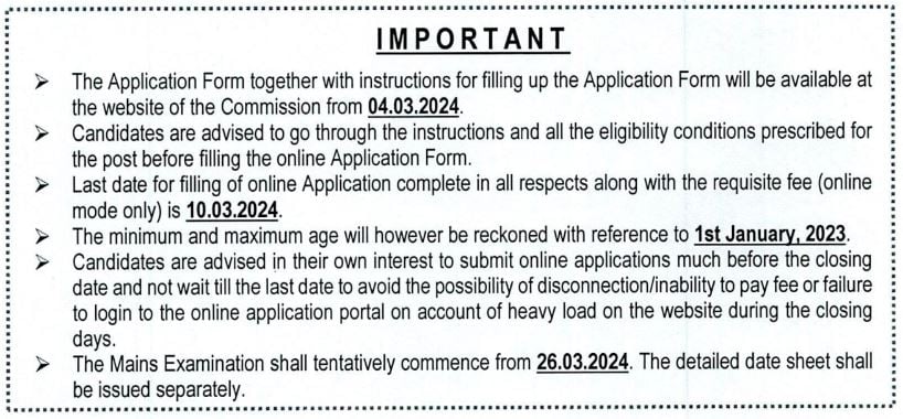 Important Dates for JKPSC Recruitment 2024