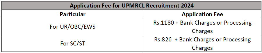 Application Fee for UPMRCL Recruitment 2024