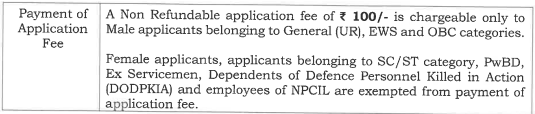 Application Fee of NPCIL Recruitment 2024