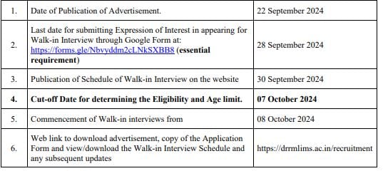 Vital dates for DrRMLIMS Recruitment 2024