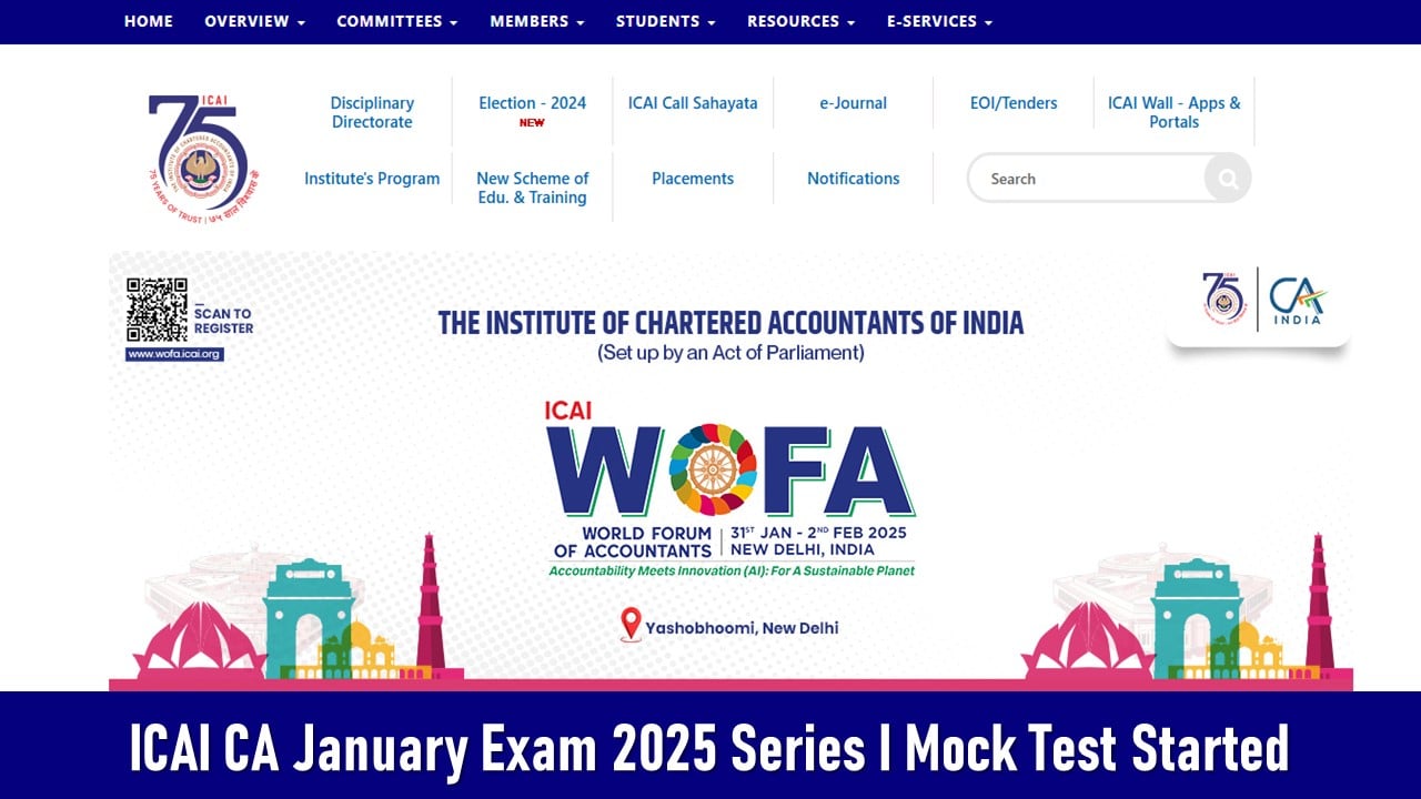 ICAI CA January Exam 2025: Series I Mock Test Begins Today at icai.org, Download Question Paper Before 1:30 PM