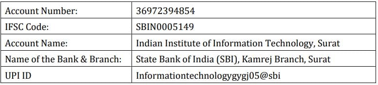 Application Fee for IIIT Surat Recruitment 2024