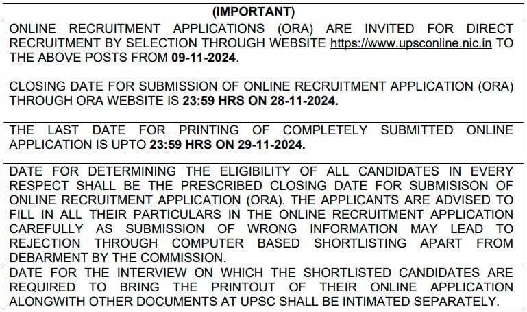 Important Dates for UPSC Recruitment 2024