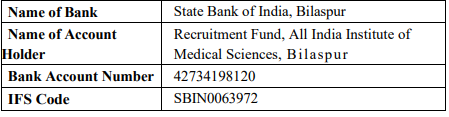 Application Fee for AIIMS Bilaspur Recruitment 2024