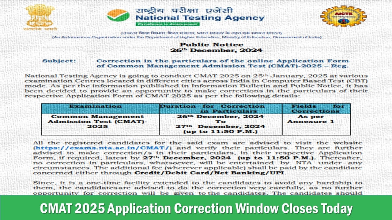 CMAT 2025: Application Correction Facility Ends Today, Make Correction at exams.nta.ac.in/CMAT