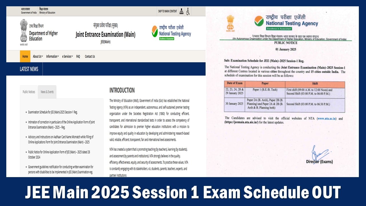 JEE Main 2025: Session 1 Exam Schedule Released, Check Schedule and Other Details 