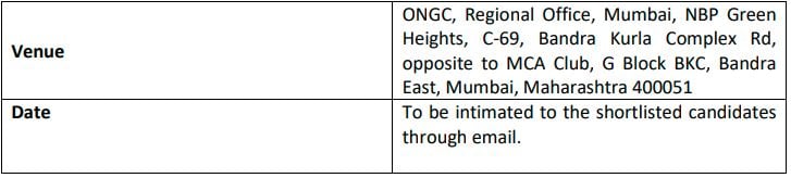 Interview Details for ONGC Recruitment 2025