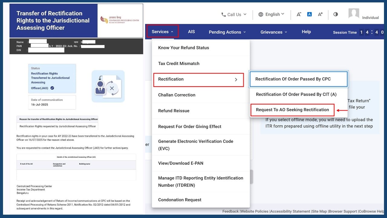 ITR-U Rectifications Now Handled by Jurisdictional Assessing Officer: CPC Transfers Rights