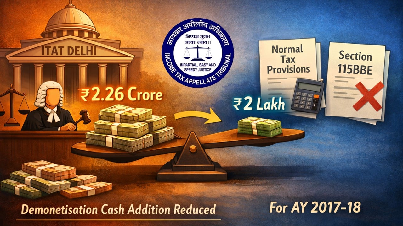 ITAT Reduces Demonetisation Cash Addition from Rs. 2.26 Crore to Rs. 2 Lakh; Section 115BBE Ruled Out
