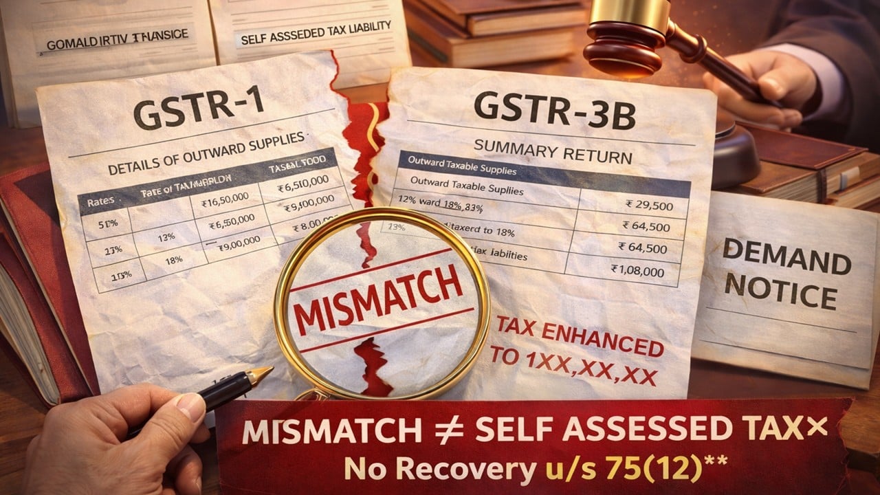 GSTR-1/3B Bonafide mismatch not Self Assessed Tax for recovery u/s 75(12): High Court