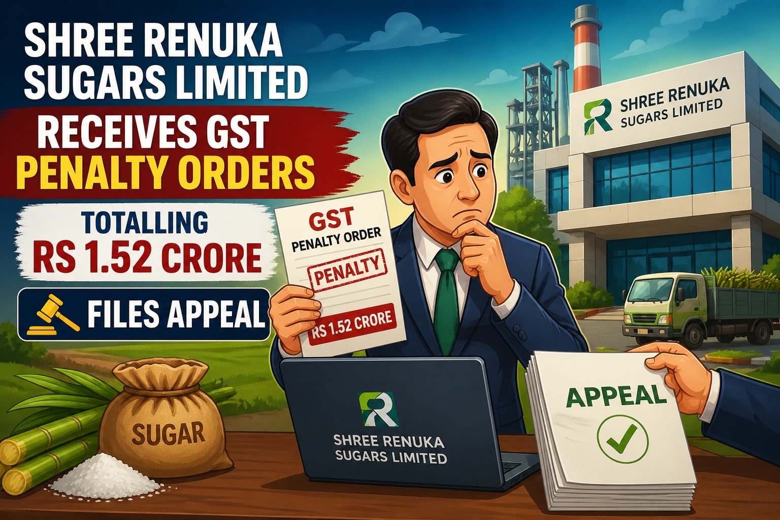 Shree Renuka Sugars Limited Receives GST Penalty Orders Totalling Rs 1.52 Crore, Files Appeal