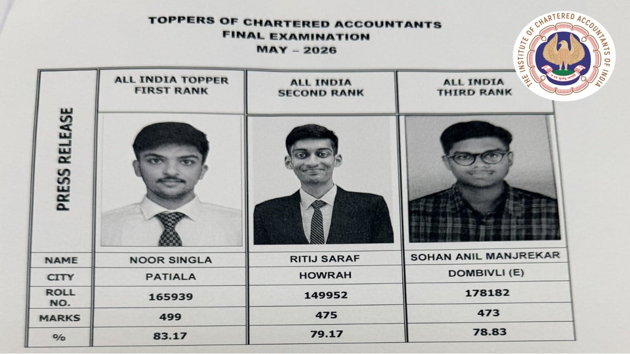 ICAI CA Final May 2026: Results Out at caresults.icai.org; Check Toppers List and Process to Check