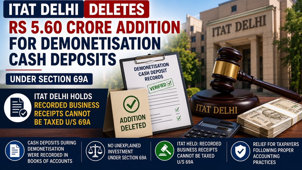 ITAT Delhi Deletes Rs 5.60 Crore Addition for Demonetisation Cash Deposits Under Section 69A
