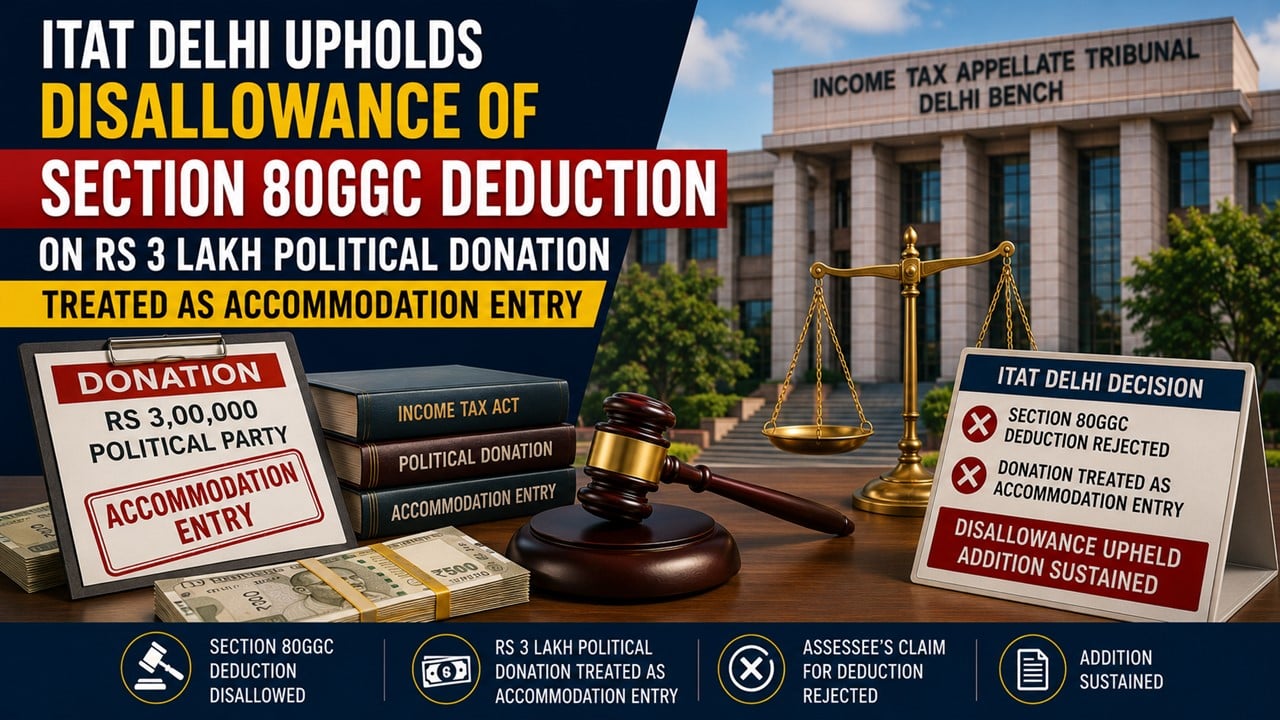 ITAT Delhi Upholds Disallowance of Section 80GGC Deduction on Rs 3 Lakh Political Donation Treated as Accommodation Entry