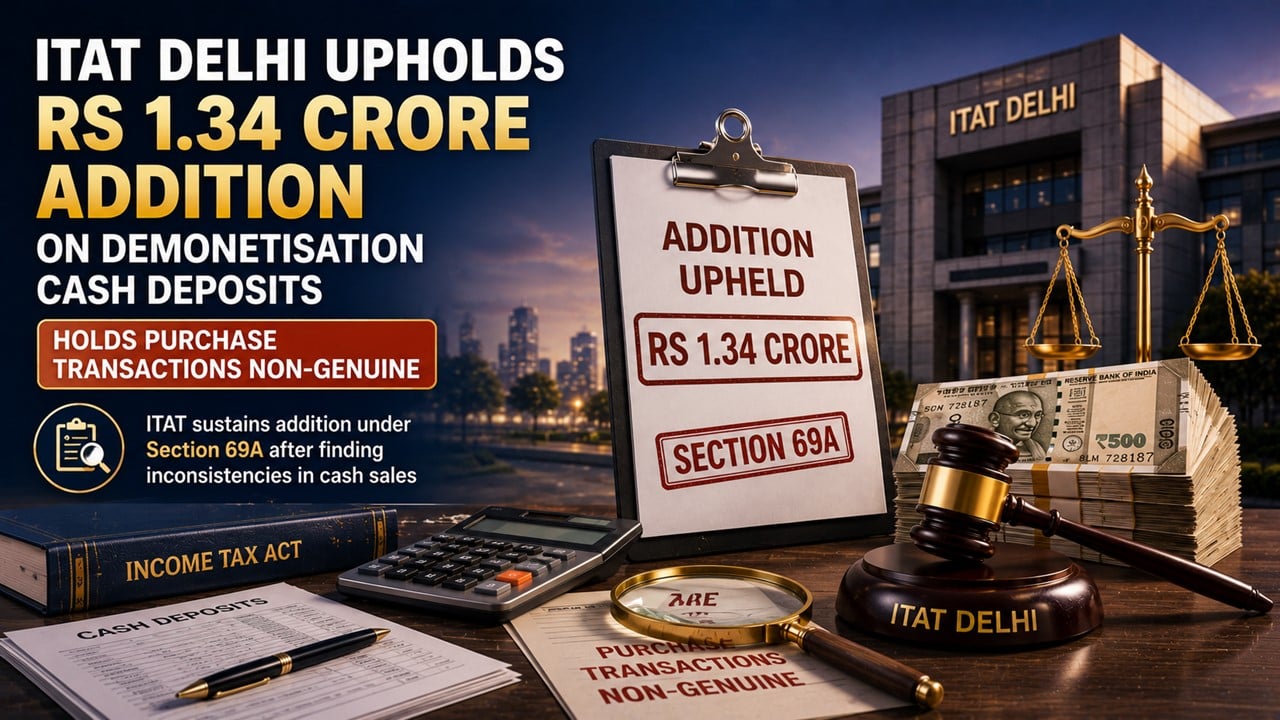 ITAT Delhi Upholds Rs 1.34 Crore Addition on Demonetisation Cash Deposits And Holds Purchase Transactions Non-Genuine