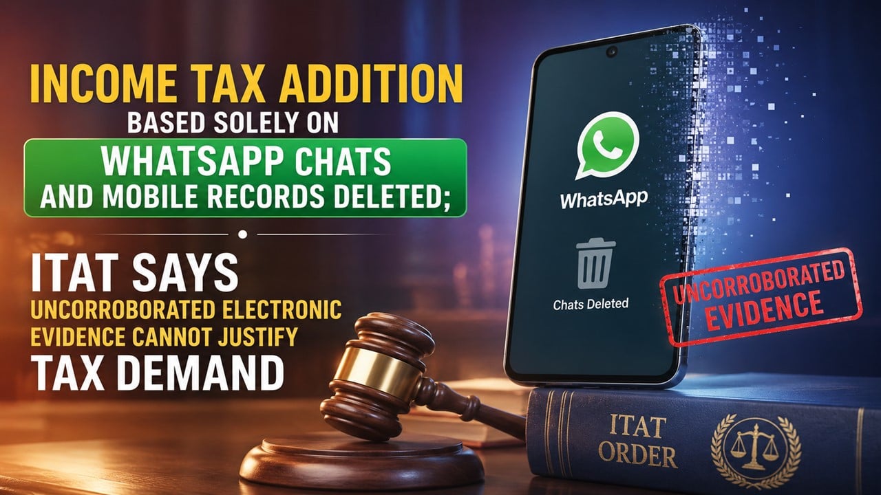 Income Tax Addition Based Solely on WhatsApp Chats and Mobile Records Deleted; ITAT Says Uncorroborated Electronic Evidence Cannot Justify Tax Demand